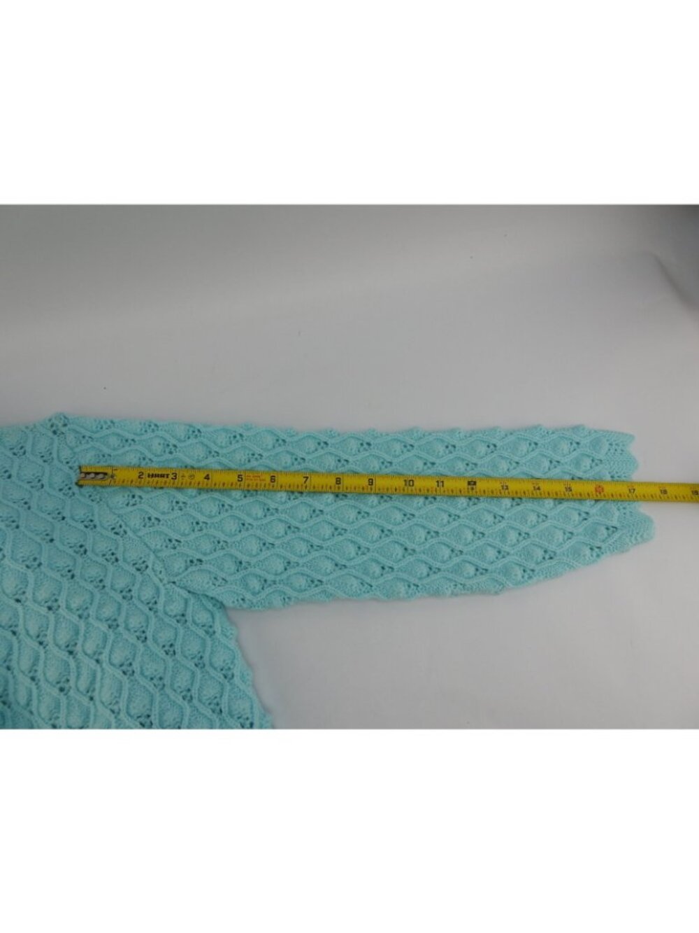 Vintage Cuddle Knit Wintuk Aqua Blue Open Knit Cardigan Sweater Medium - Picture 5 of 8